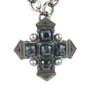 KARL LAGERFELD vintage Black necklace  Facade Cross Faux Pearl signed